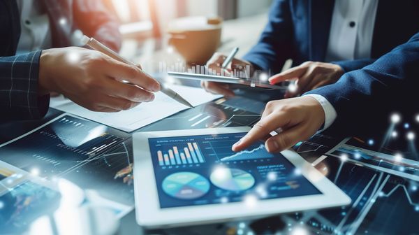 Hand die Tablet hält.