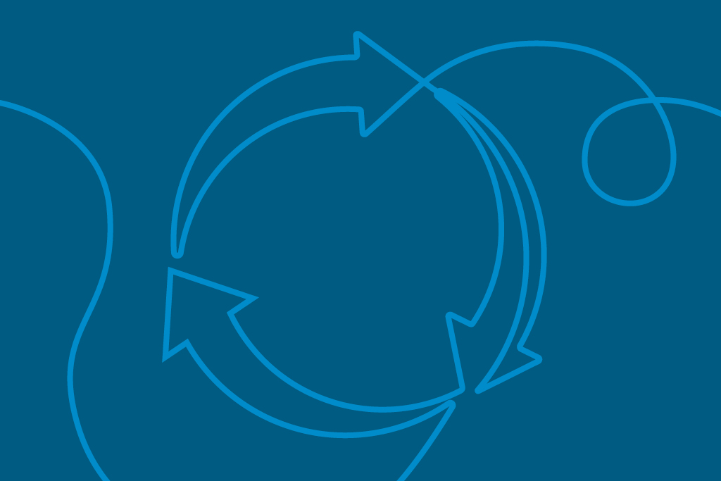 Schmuckbild: ein gezeichnetes Nachhaltigkeitssymbol - drei Pfeile bilden einen Kreis